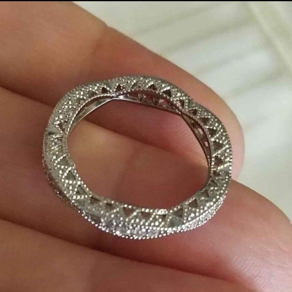 New 925 Silver Diamond Band Wave Ring for Women